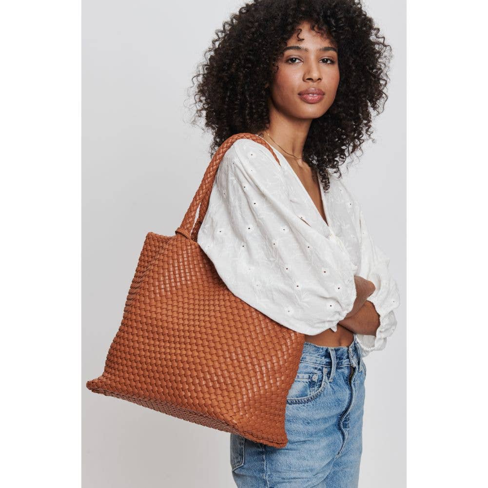 Solana Woven Vegan Leather Tote: Burgundy