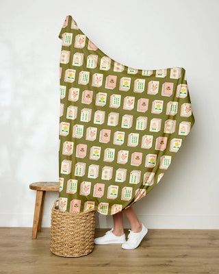Flower Tiles Green Butter Blanket - Mahjong