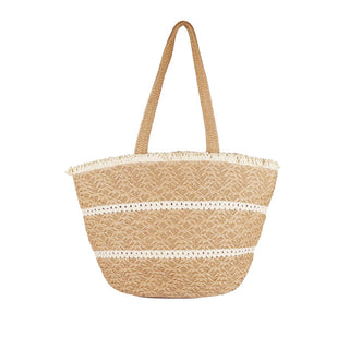 Lizzie Striped Detail Frayed Straw Bag: