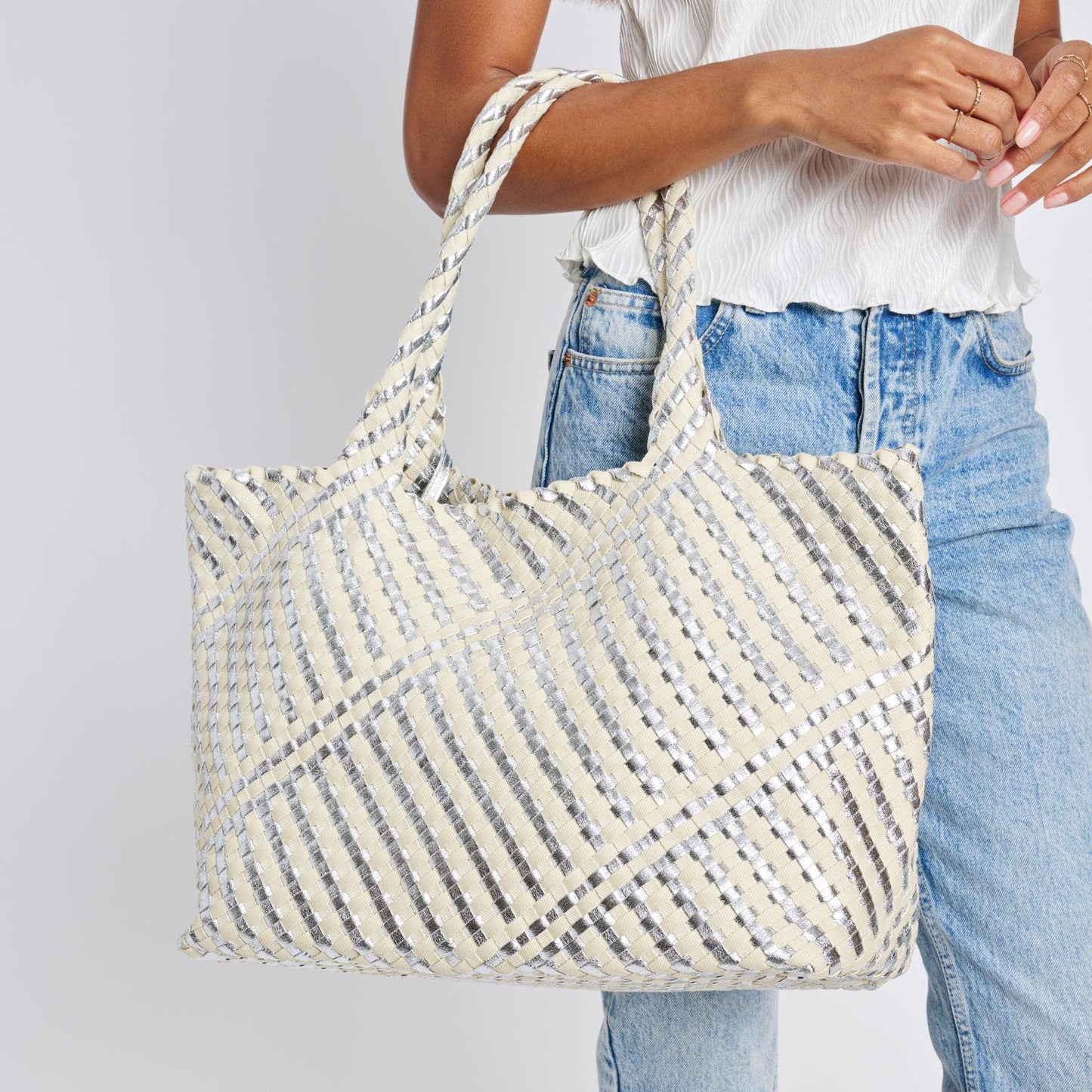 Solana Woven Tote: Chocolate Ivory