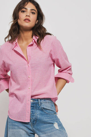 Timeless Pinstripe Button Down Shirt: KHAKI