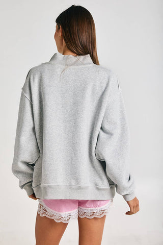 Mahjong Embroidered Sweatshirt: Heather Gray/Pink