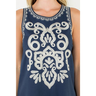 Embroidered Detail Tank Dress: NAVY / XS-S-M-L(1-2-2-1)