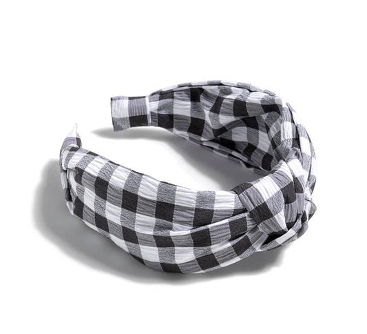 KNOTTED GINGHAM HEADBAND,BLACK