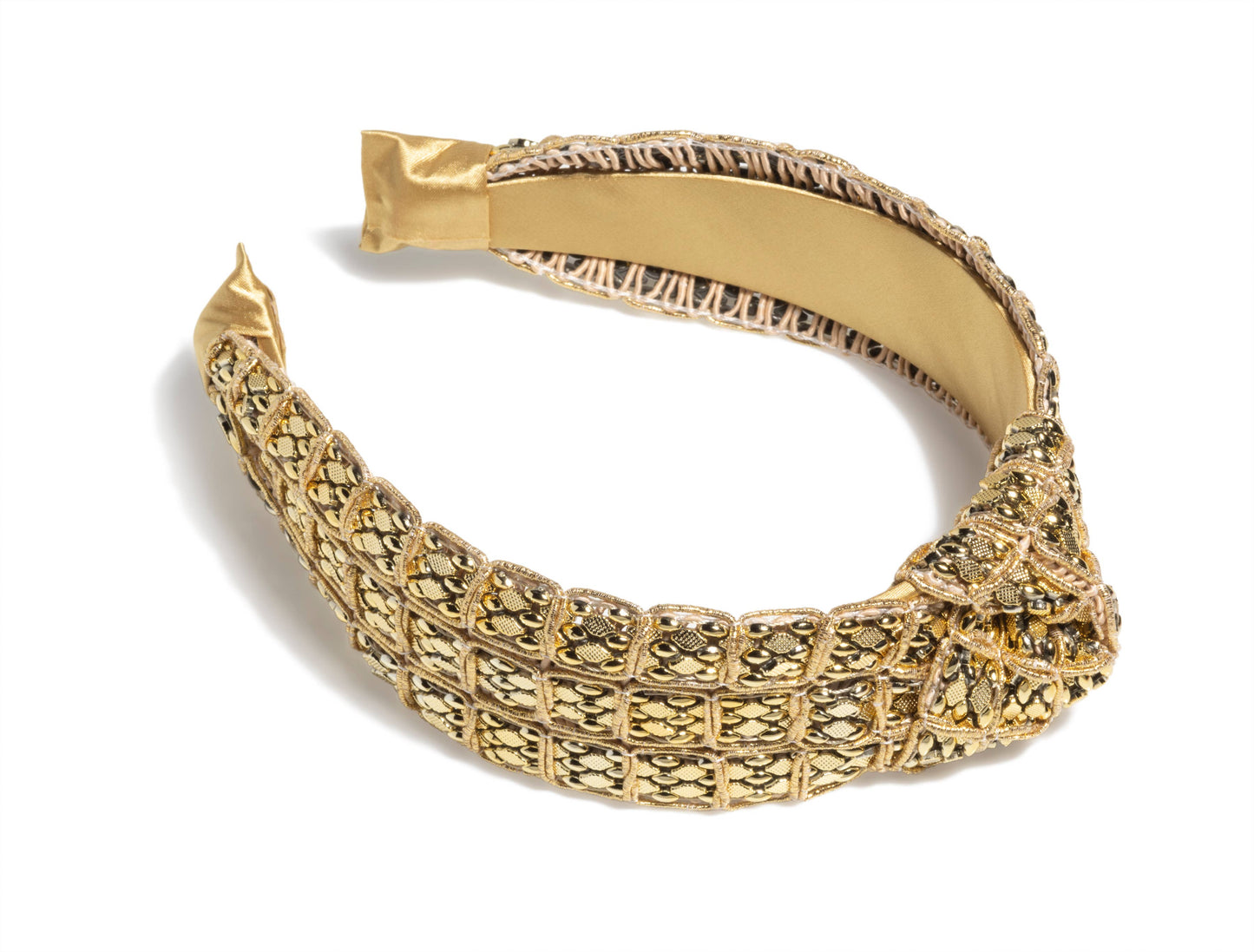 MESH BEAD KNOTTED HEADBAND: GOLD