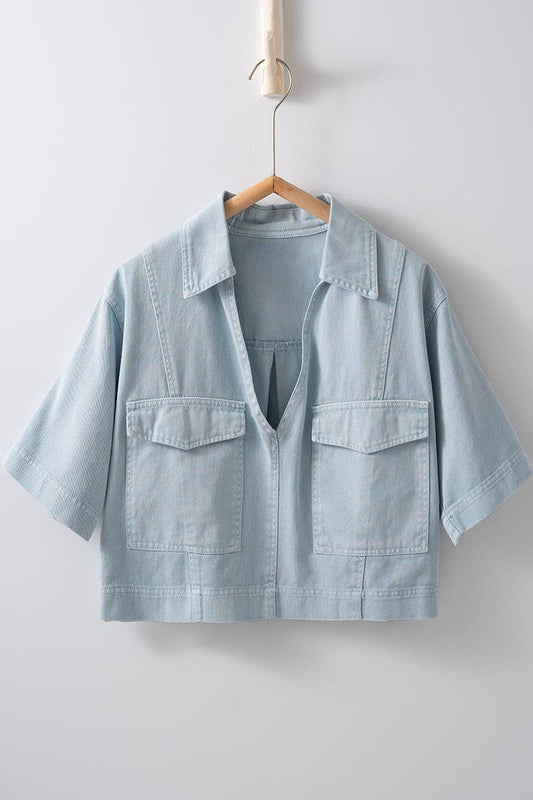 Pastel Collared Camp Shirt : ICE BLUE