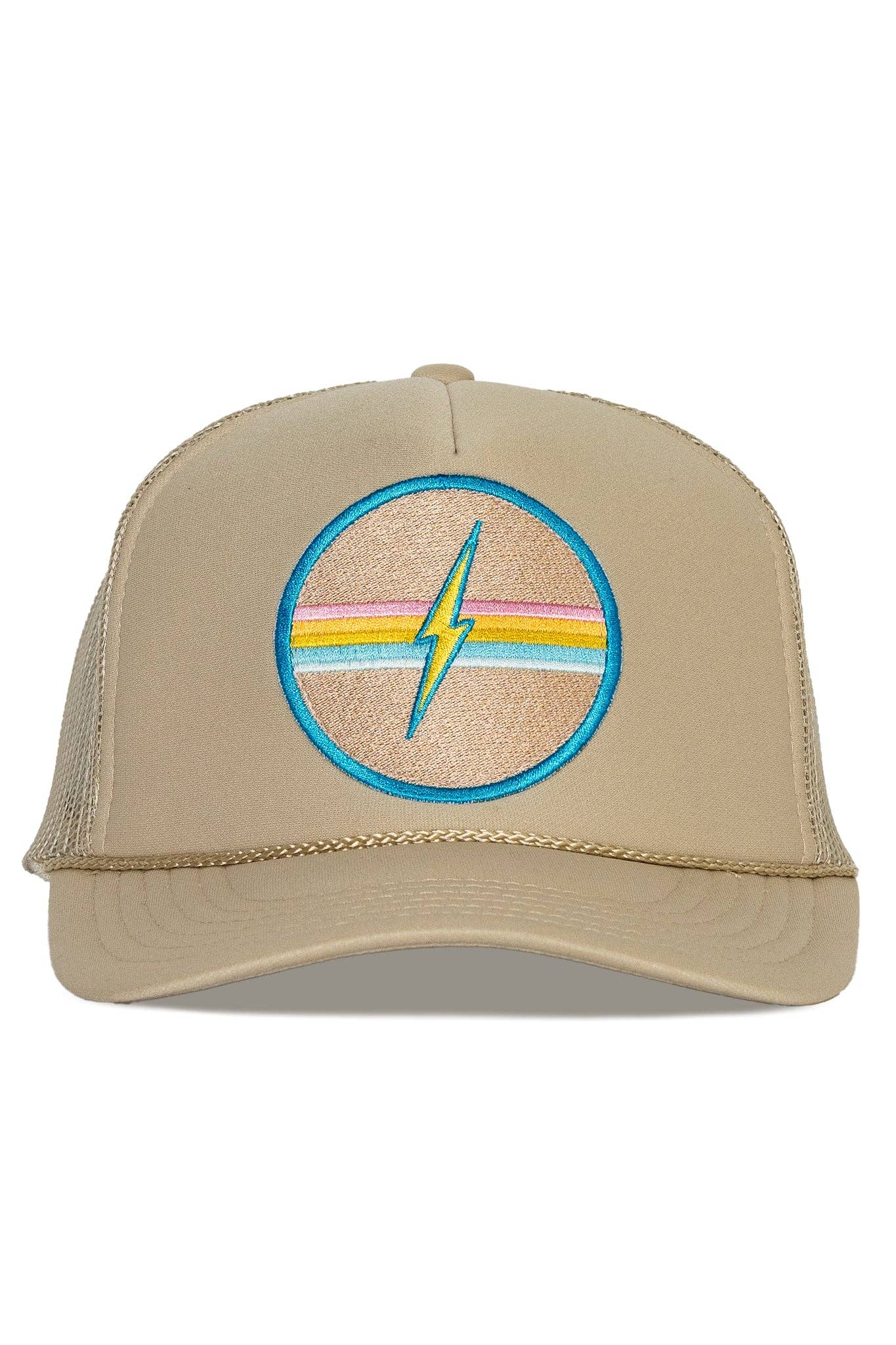 Electric Rainbow Trucker Hat- Tan