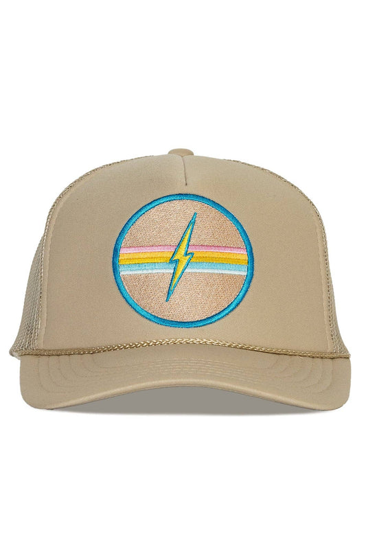Electric Rainbow Trucker Hat- Tan