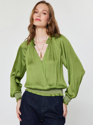 Surplice V-neck Blouson Blouse: Olive / M