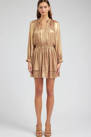Gold Mini Dress W/ruffle Detail: Gold / S