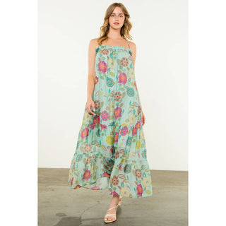 Ansley Strap Tie Floral Maxi Dress: MINT