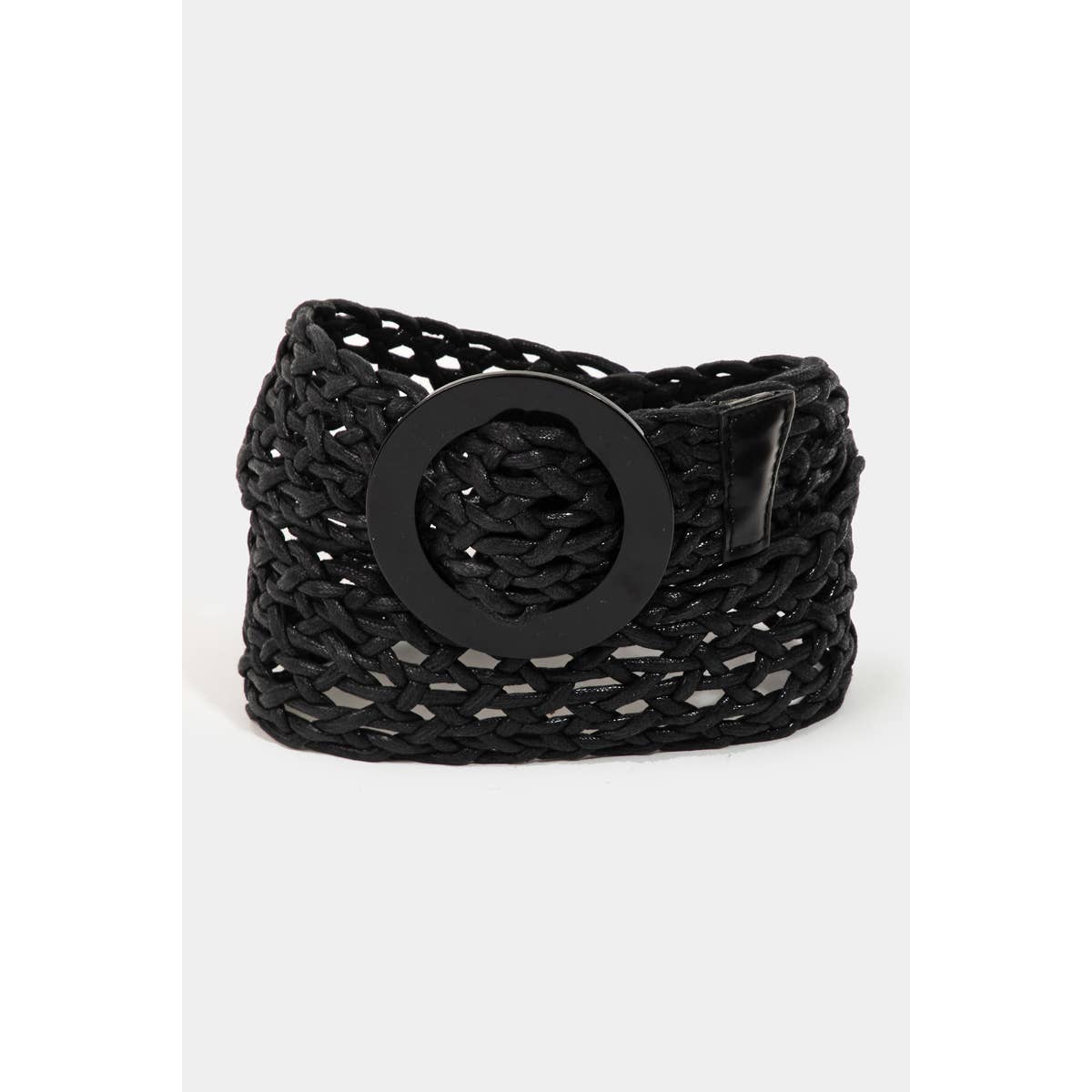 Round Buckle Braided Belt: Black