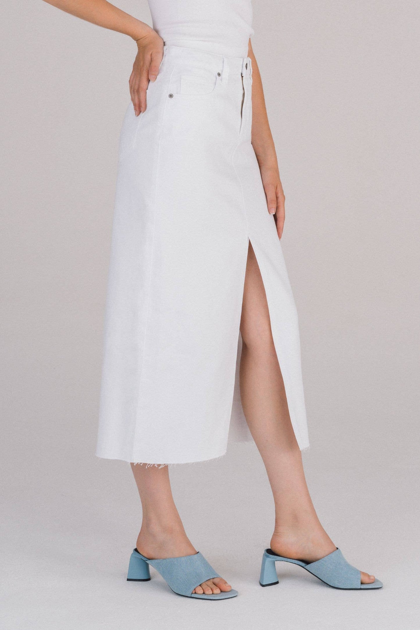 White Front Slit Midi Skirt: S