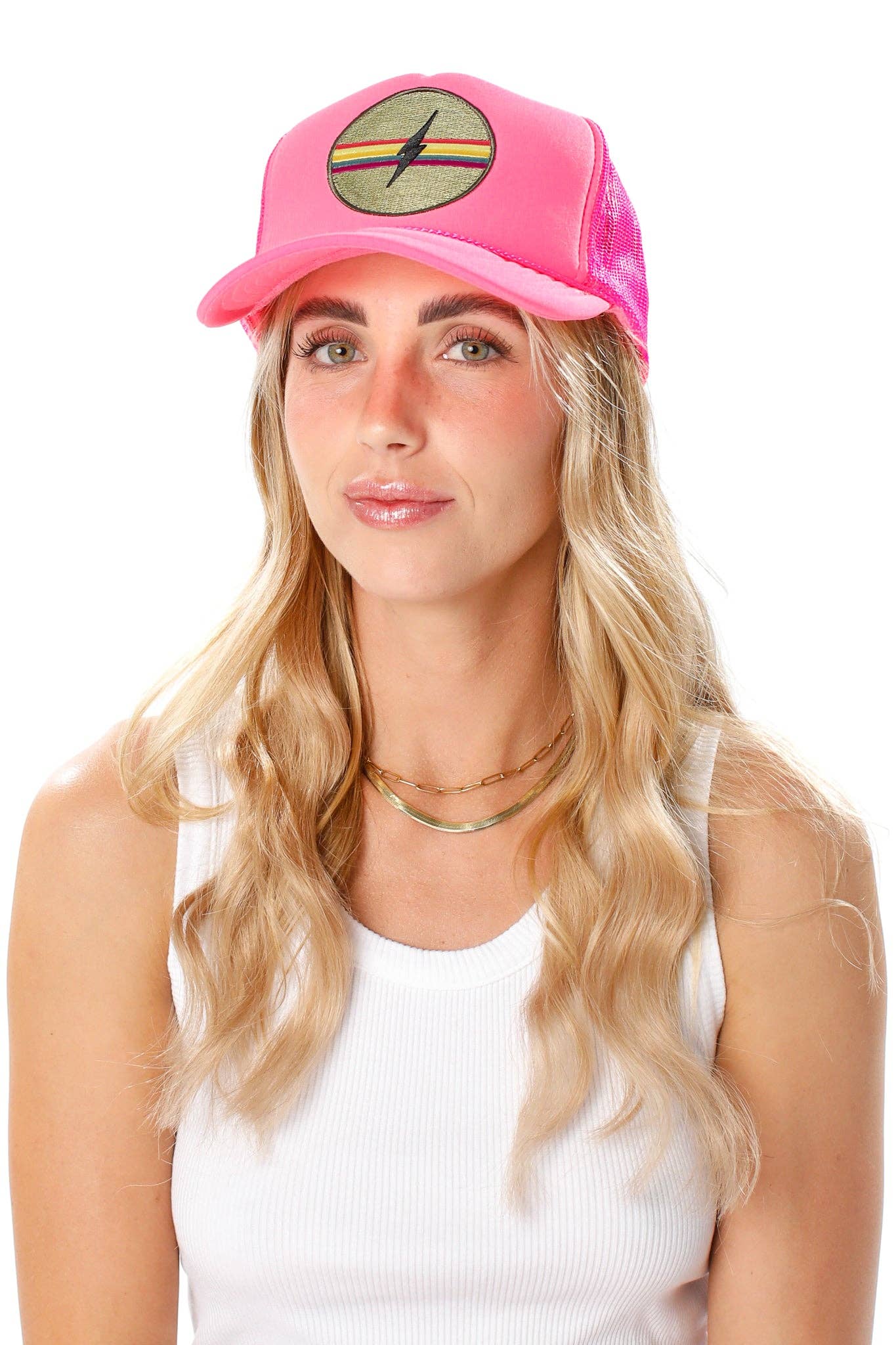 Electric Rainbow Trucker Hat: Pink