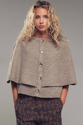 Chloe Button-Front Sweater Cape: CHARCOAL