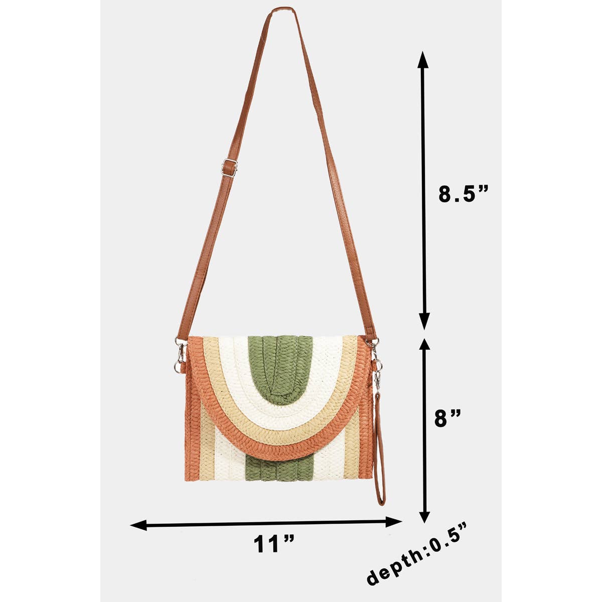 Rainbow Straw Braid Envelope Bag: Olive