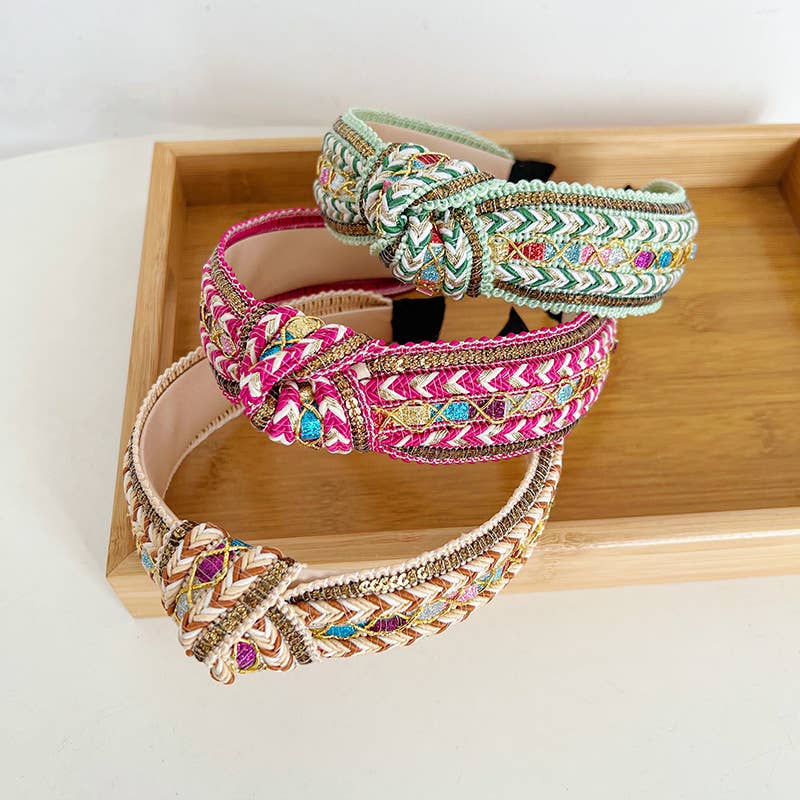 Boho Embellished Woven Knot Headband