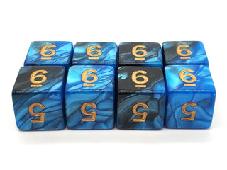 D6 8-Piece Dice Set - Vorpal - Black & Blue w/ Gold