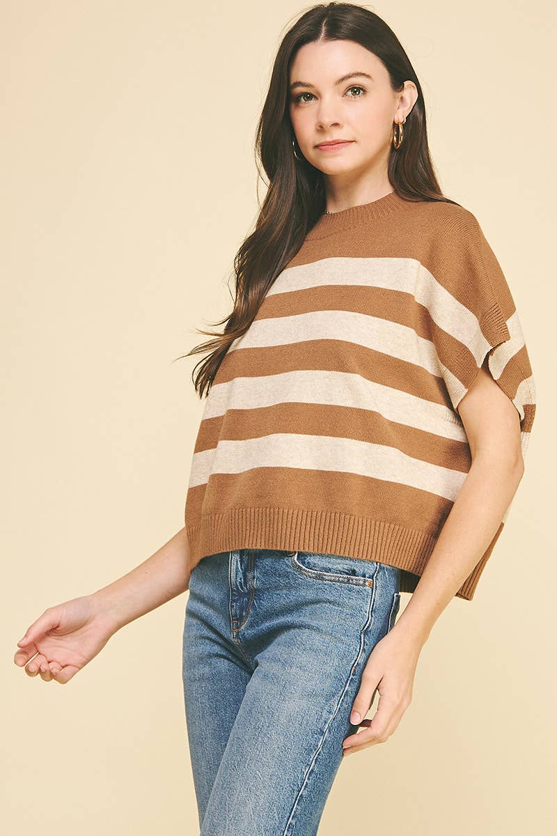 STRIPE SWEATER VEST - 4739WA: NAVY/GREY / L