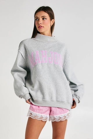 Mahjong Embroidered Sweatshirt: Heather Gray/Pink