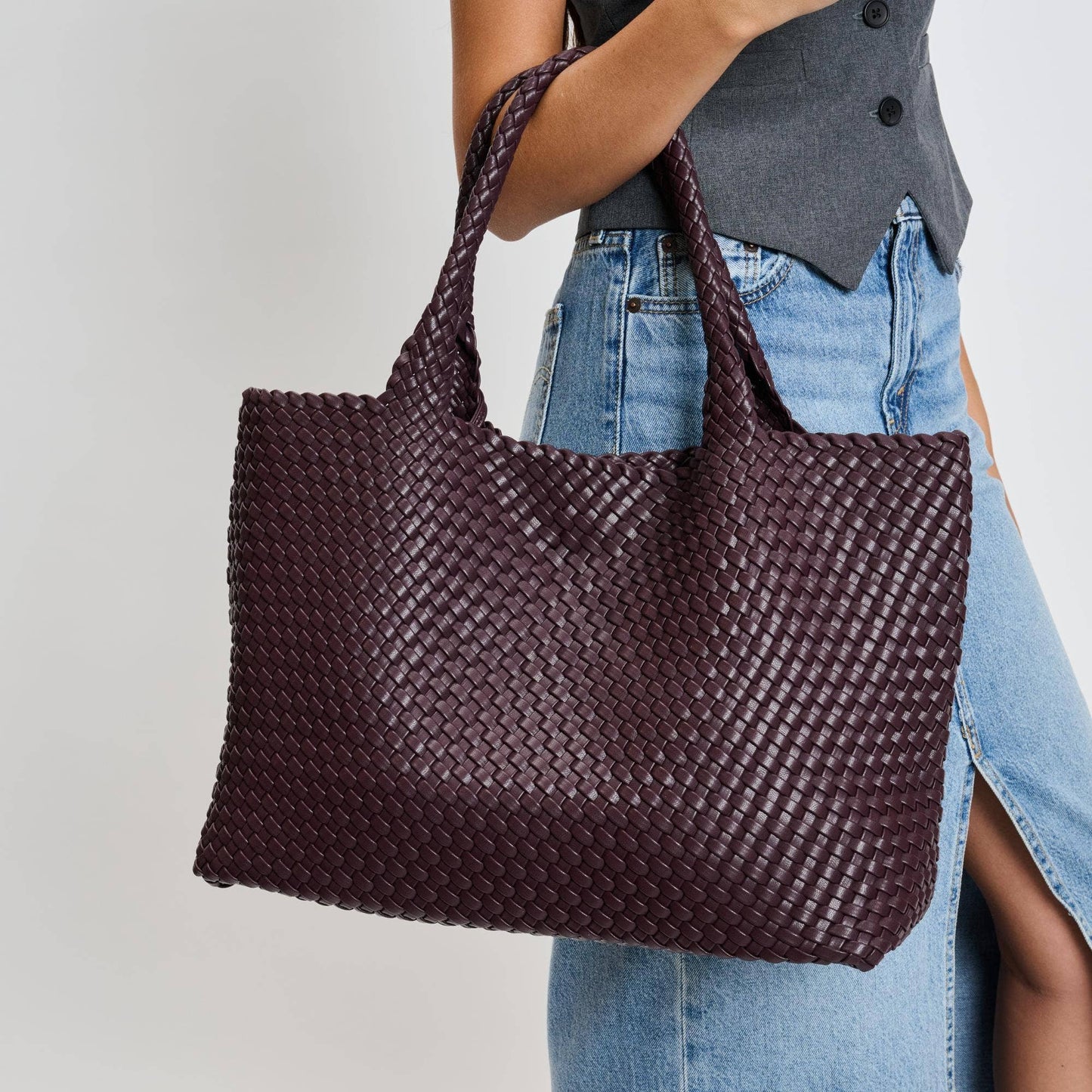 Solana Woven Vegan Leather Tote: Espresso