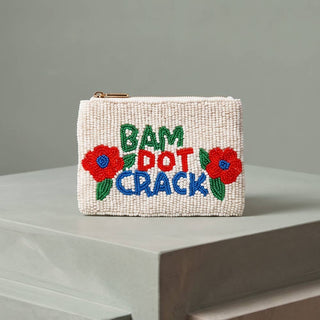 Bam Dot Crack Poppy Beaded Coin Pouch: IVORY