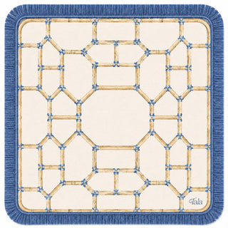 Tala Mahj The Pavilion Mahjong Mat - Bamboo Neutral with Blue Fringe