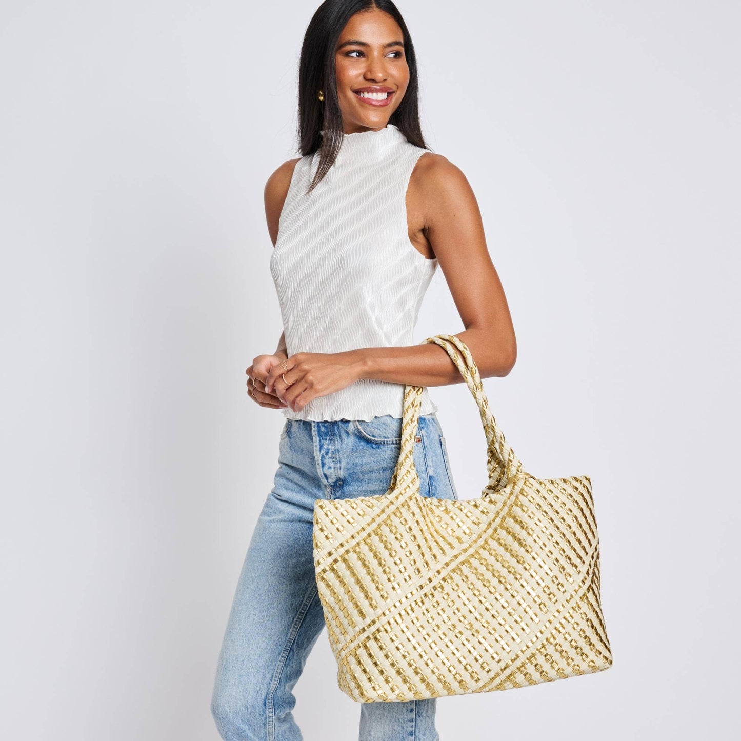 Solana Woven Tote: Black Ivory