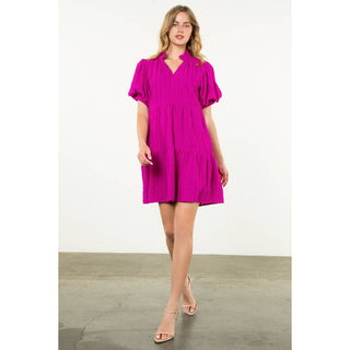 Stella Tiered Puff Sleeve Textured Dress