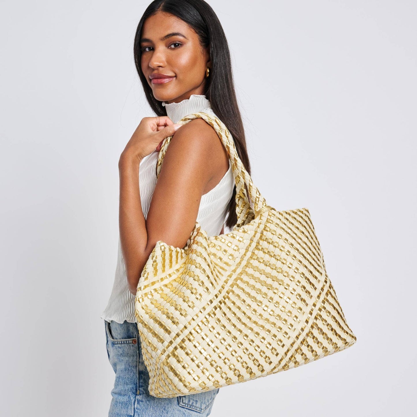 Solana Woven Tote: Black Ivory