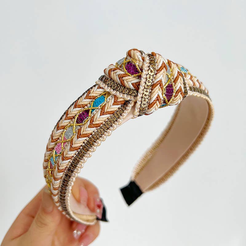 Boho Embellished Woven Knot Headband