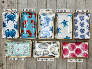 Ceramic Jewelry tray- Small: Hummingbirds & cages