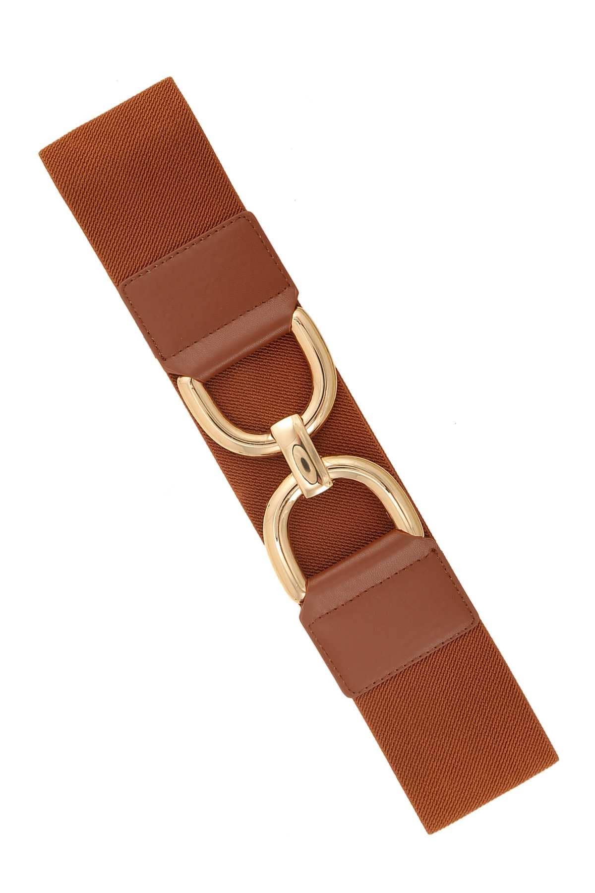 Double Half Circle Metal Buckle Elastic Belt BROWN