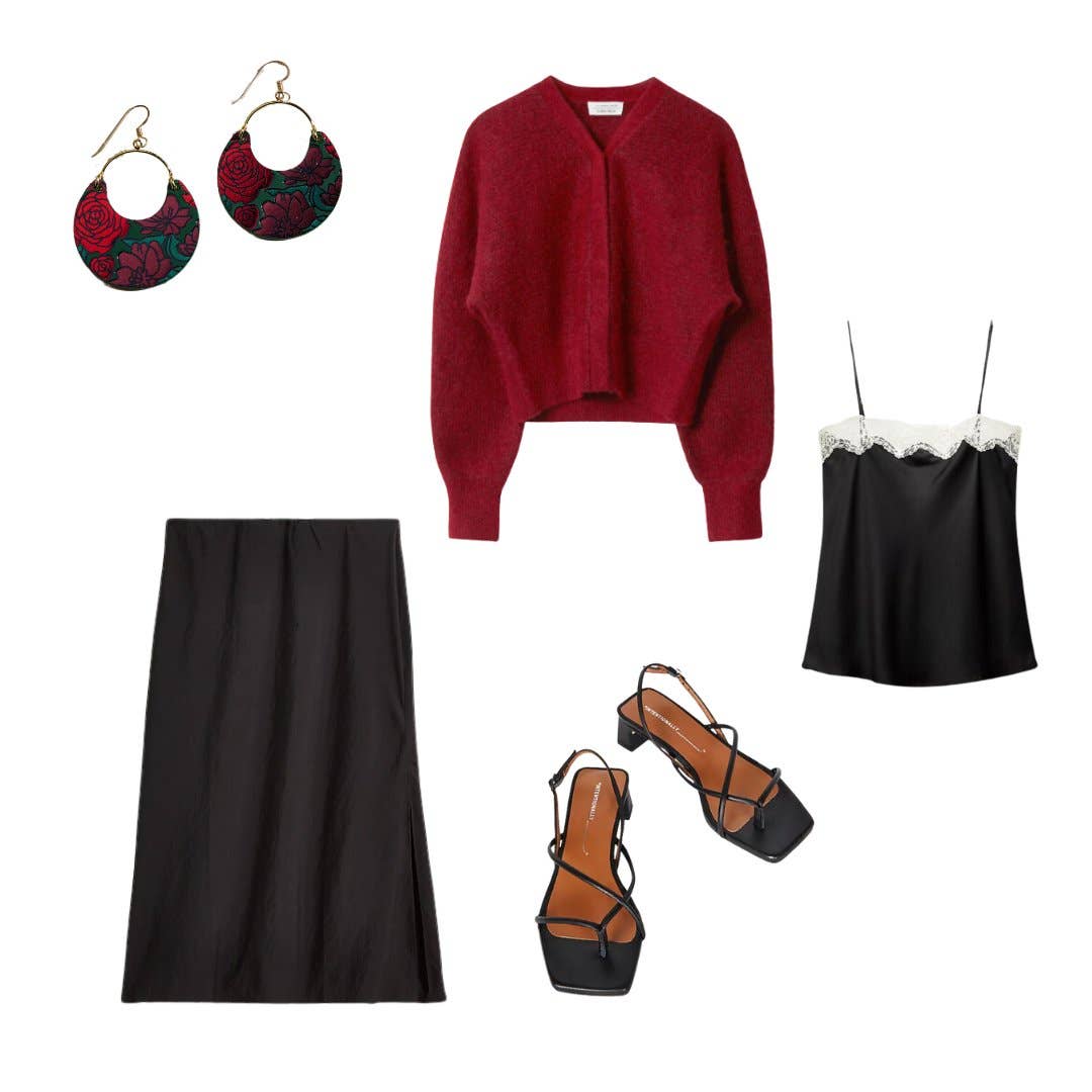 Red Midnight Floral Ninas: Gold