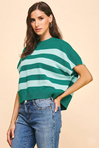 STRIPE SWEATER VEST - 4739WA: GREEN/MINT / M