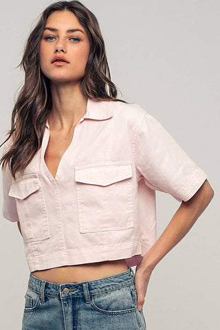 Pastel Collared Camp Shirt : ICE BLUE