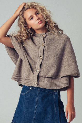 Chloe Button-Front Sweater Cape: CHARCOAL