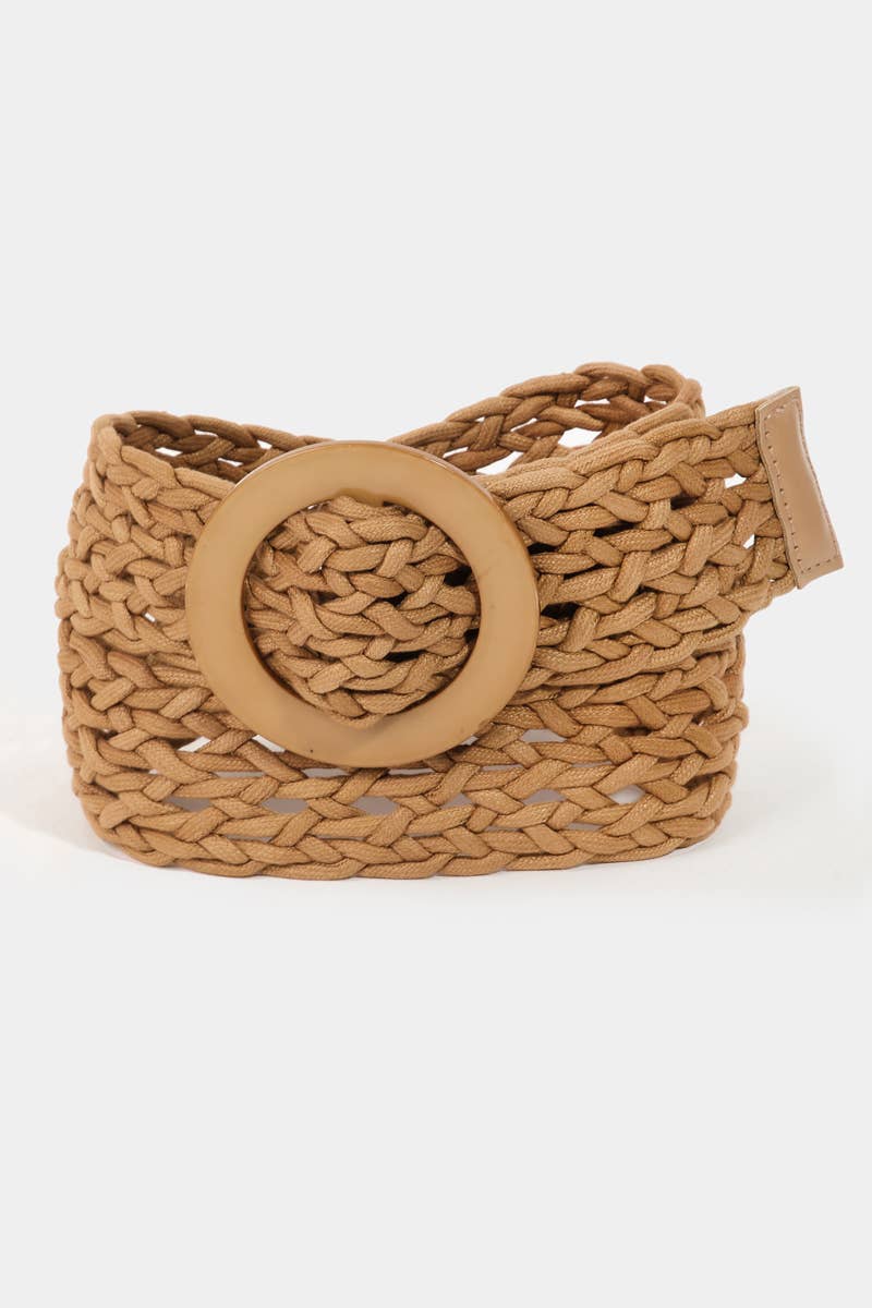 Round Buckle Braided Belt: Coral