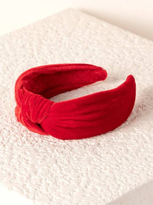 KNOTTED VELVET HEADBAND: Red