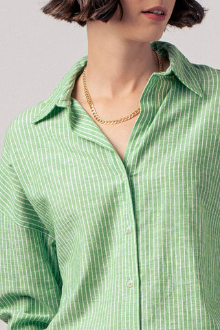 Timeless Pinstripe Button Down Shirt: KHAKI