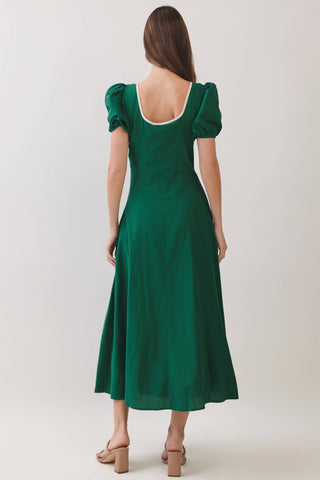 CD07454-Embroidered Puff Sleeve Midi Dress: Green / M