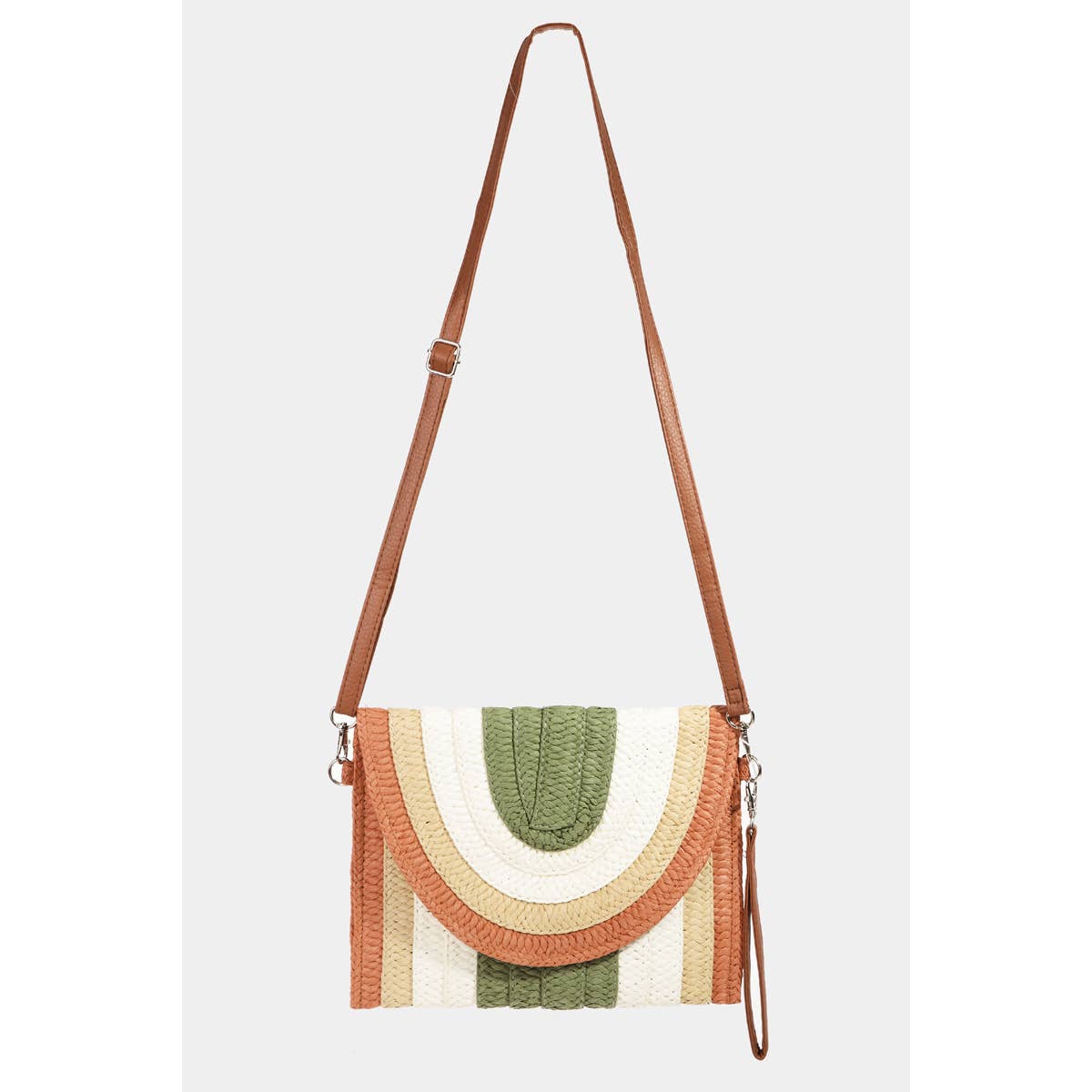 Rainbow Straw Braid Envelope Bag: Olive