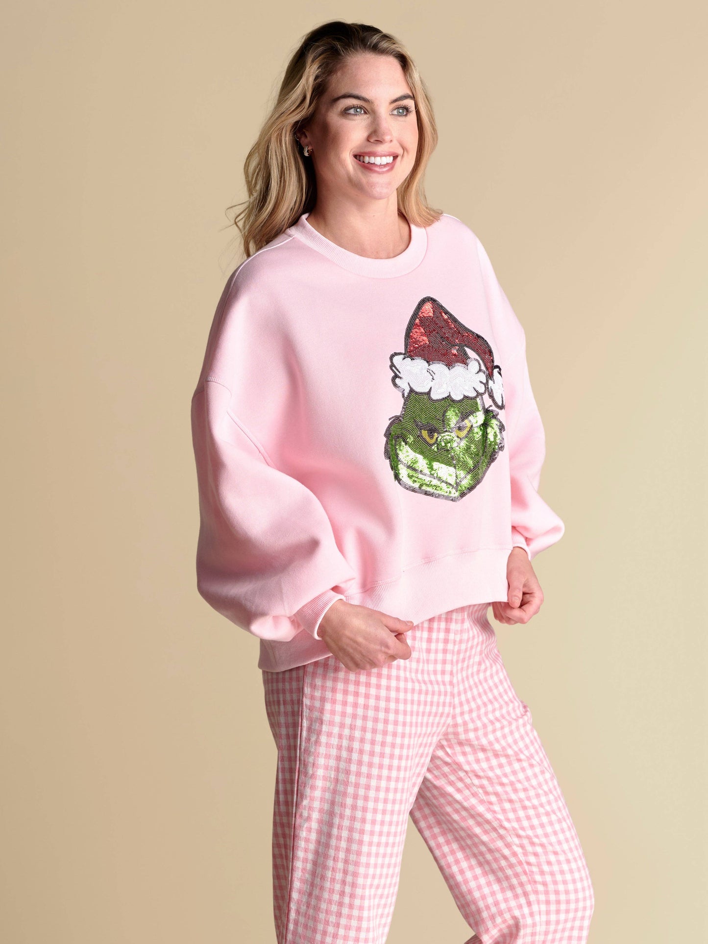 The Sequin Grinch Balloon Sleeve Pullover