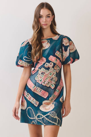 Mahjong Print Shift Mini Dress