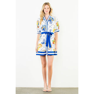 Button Fruit Print Dress With Tie Waist: CREAM / XS-S-M-L(1-2-2-1)