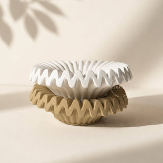 Fluted Ruffle Ring Holder Dish: Beige