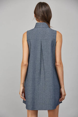 STAND COLLAR SLVL SHIFT DRESS FD35660: NAVY / S