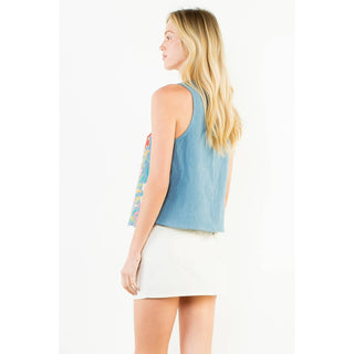 Sleeveless Denim Emb Top: LIGHT BLUE / XS-S-M-L(1-2-2-1)
