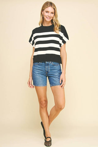 STRIPE SWEATER VEST - 4739WA: ORANGE/WHITE / S