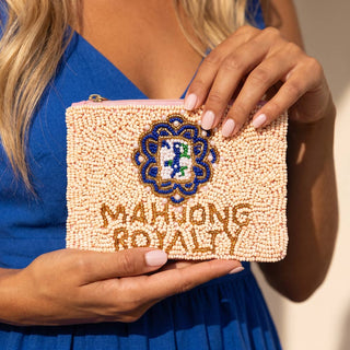 Mahjong Royalty Medallion Beaded Coin Pouch: PEACH
